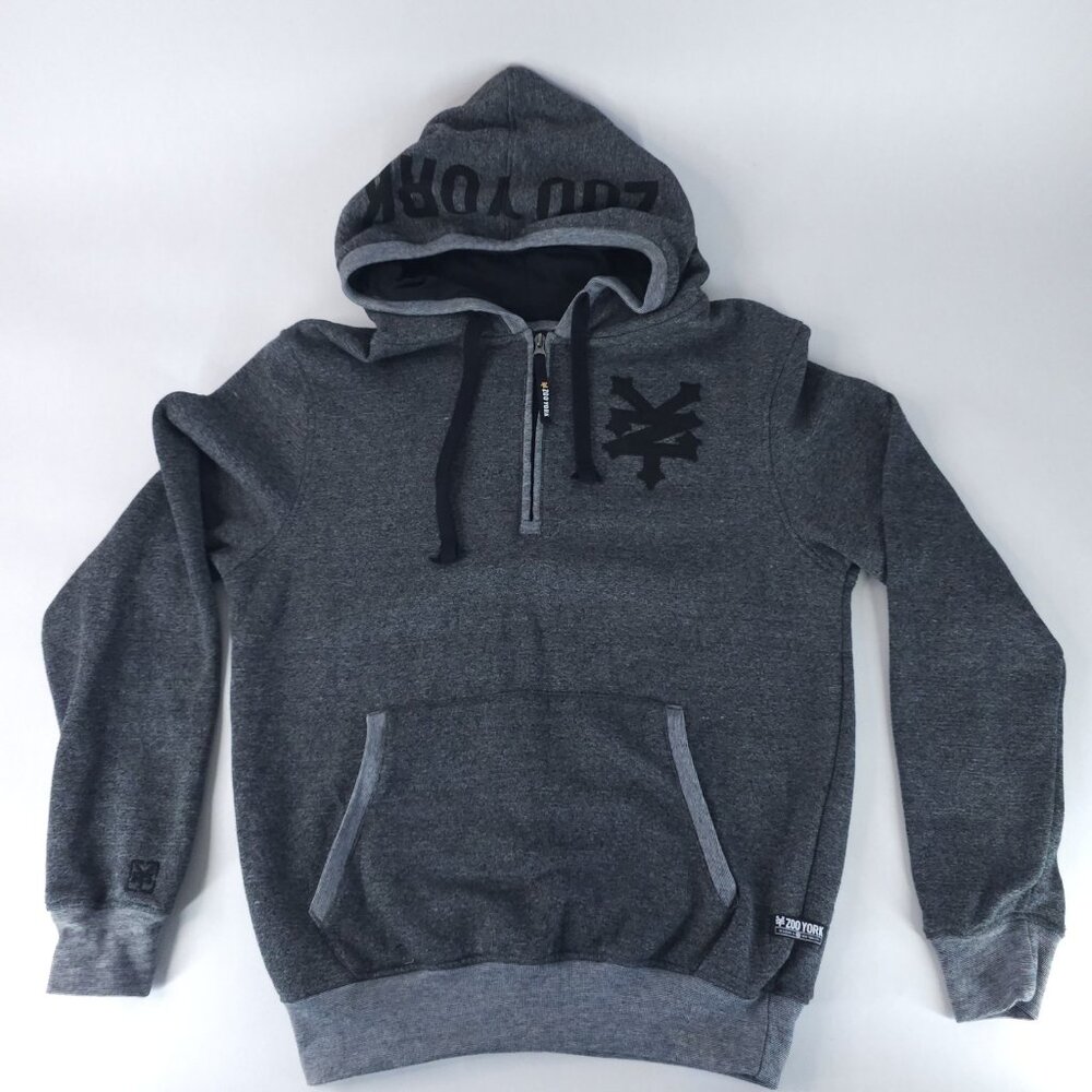 Zoo York Hoodie Mens Medium Gray Half Zip Pullover Skate Streetwear Logo Urban